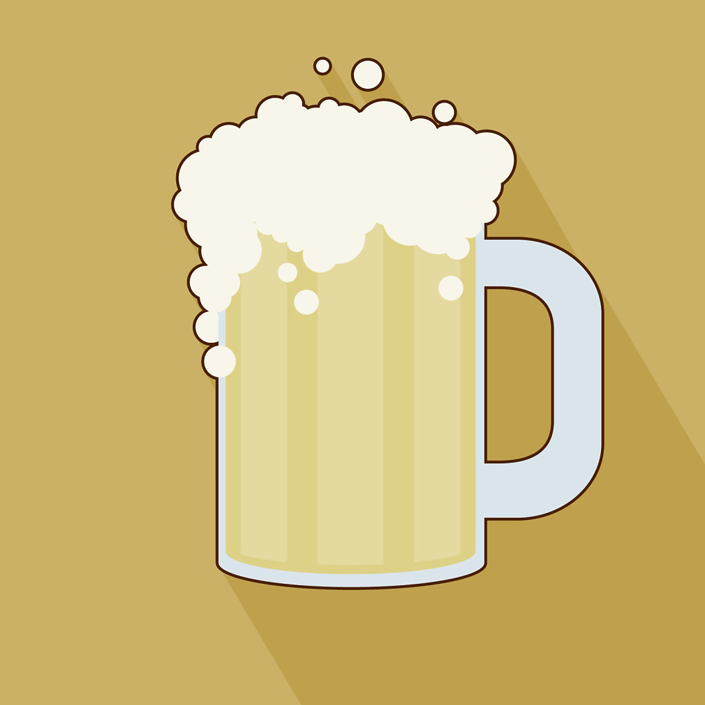 Foamy beer flat design icon on mustard yellow background