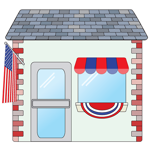 American patriotic small shop image on a transparent background