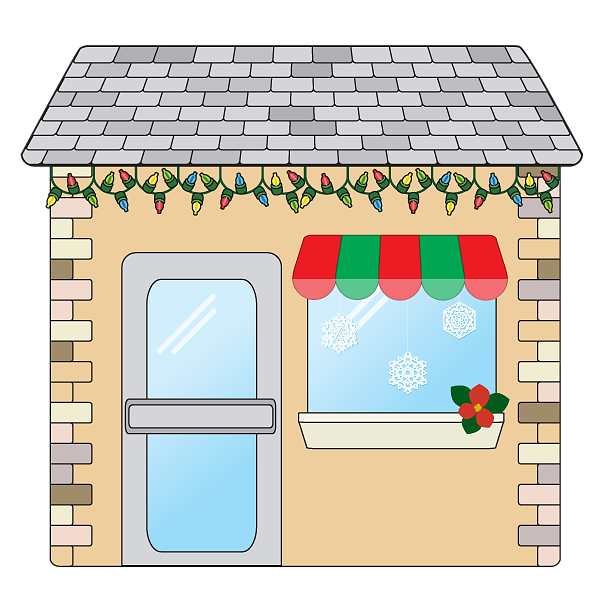 Transparent background small business shop decorated for Christmas 